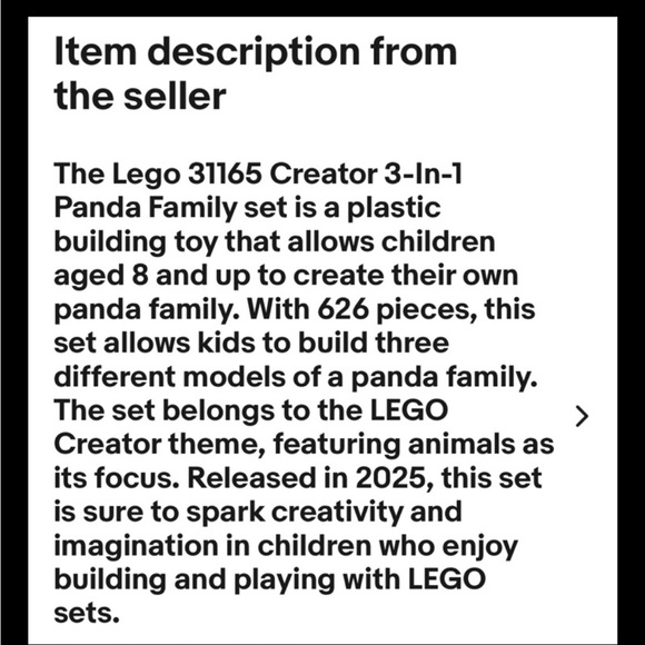 LEGO Creator 3in1 Panda Family Building Set - 31165 626Pcs 8+ NIB Sealed - Picture 11 of 11